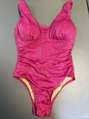 Lands' End women’s Shimmery Magenta Ruched One-Piece Swimsuit S-12 NWOT